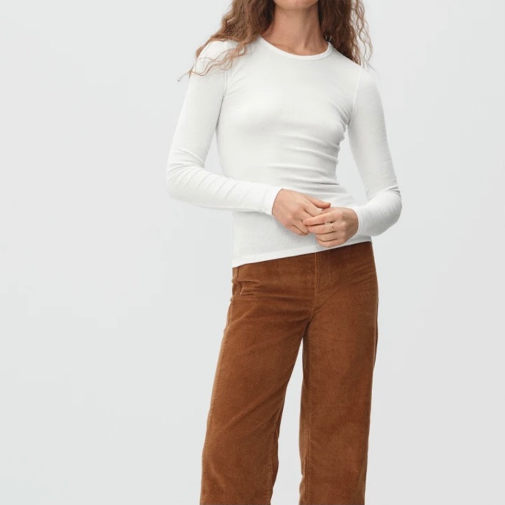 Everlane Long Sleeve Pima Micro Rib Tee in Bone, Sz Sm